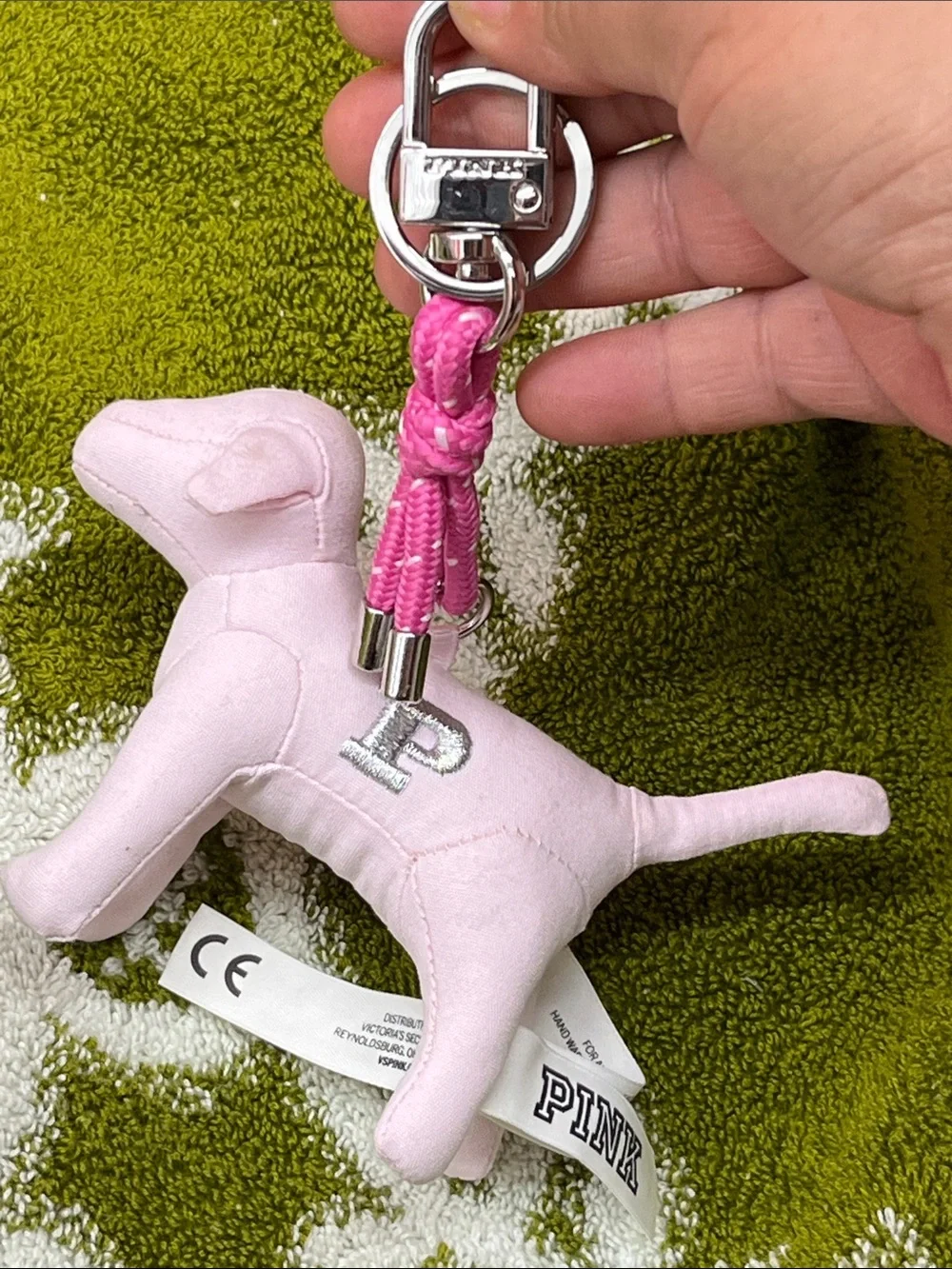 PINK Victoria's Secret Light Pink Dog Key & Card Holder with Silver 'P'